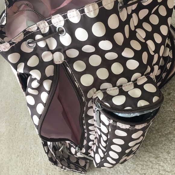 Kalencom Backpack Heavenly Polka Dots Chocolate Brown Pink Girls Diaper Bag Pack - Picture 4 of 12